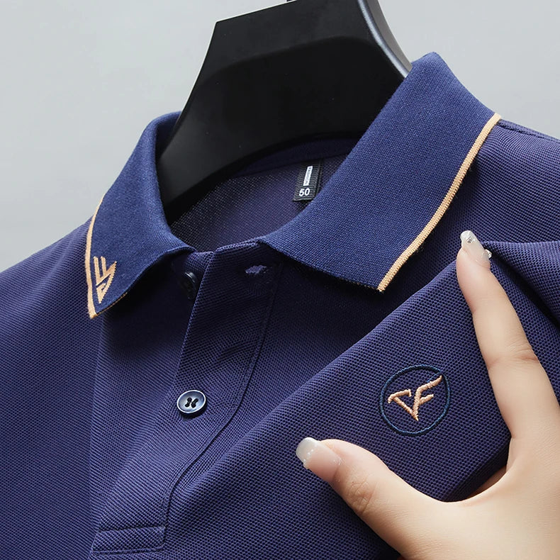 Men's Polo Shirt Solid Color Embroidery Brand High Quality Breathable Business Clothing