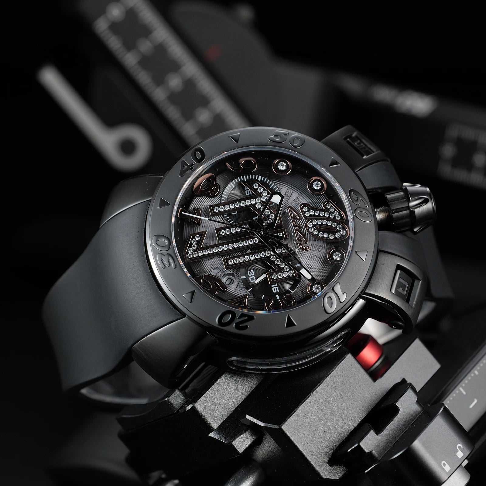 Gaga Men's Rose Gold Automatic Watch Big Numerals Fashion Big Dial Waterproof Sport Clock Comfortable Rubber Band Mechanical