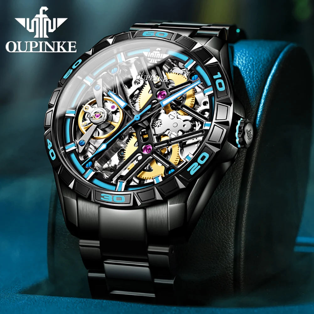 OUPINKE 3196 Luxury Business High Quality Mens Watch Skeleton Automatic Mechanical Watch 50M Waterproof Luminous Sports Watches