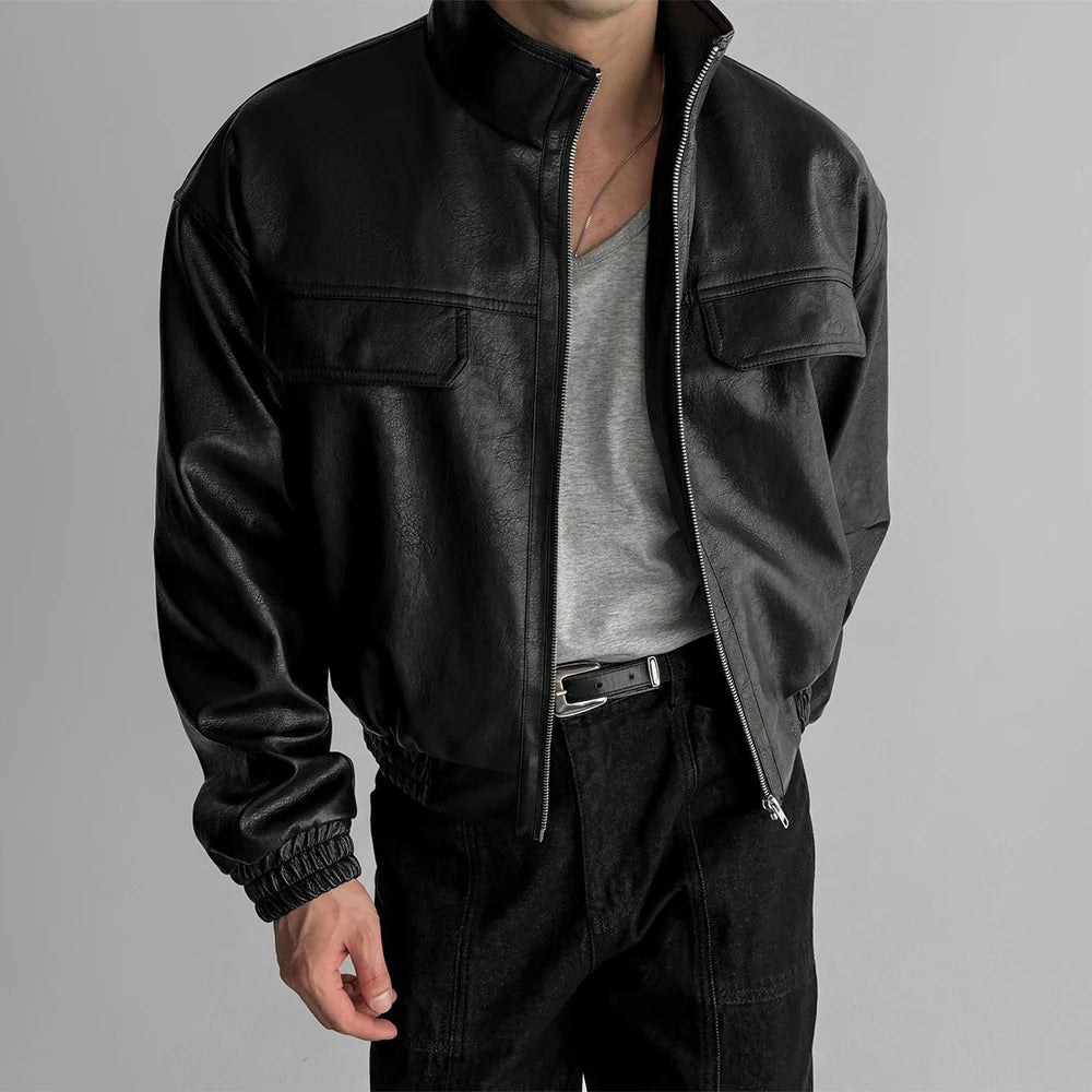 Mens Pu Leather Jacket Short Motorcycle Jacket Street Wear Fashion Youth Biker Pilot Jacket Old Money Men'S Clothing 2025 New