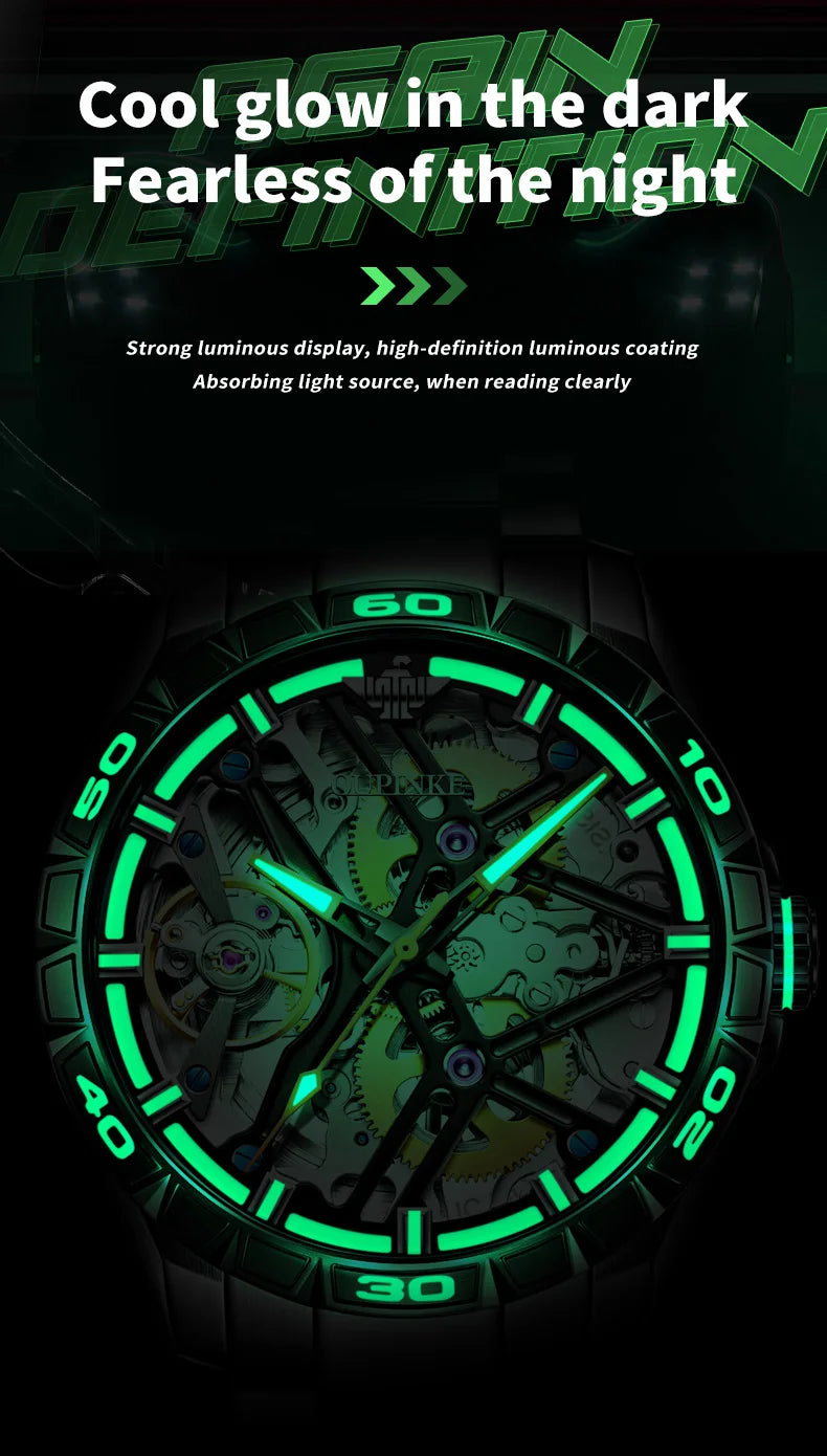 OUPINKE 3196 Fully Automatic Mechanical Watch Men Stainless steel Waterproof Green Night Light High-end Wristwatch Man