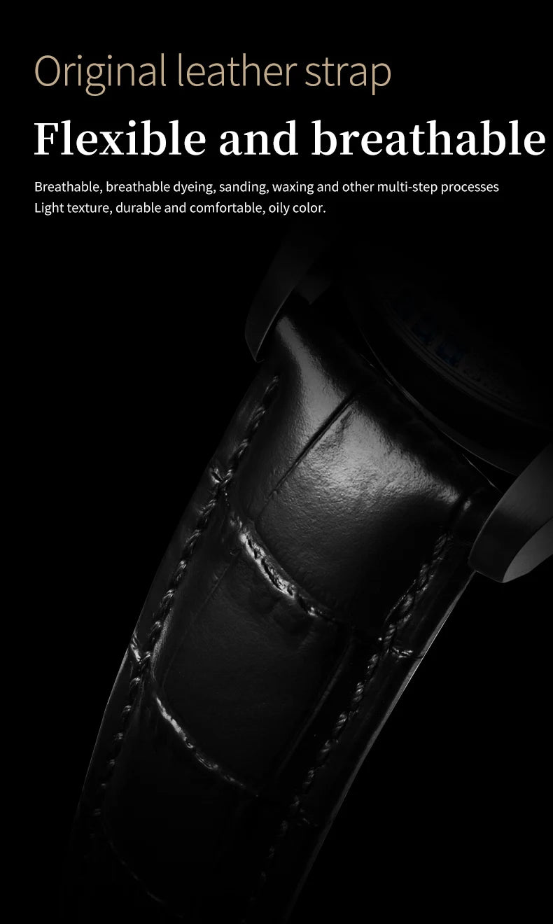 JSDUN Fully Diamond Tourbillon Automatic Watch for Men Genuine Leather Strap Sapphire Mirror Luxury Mechanical Man Wrist Watches