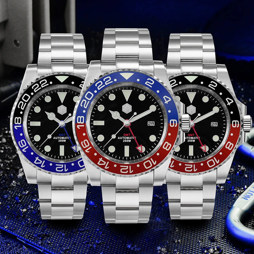 San Martin Luxury GMT Hangzhou 6460 Men Automatic Mechanical Watch Business Sports Waterproof 200m Sapphire Full Luminous SN0016