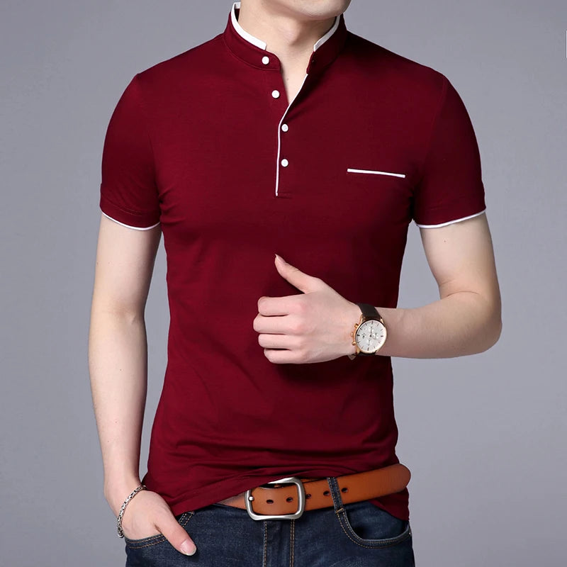 2025 New Fashion Brand Polo Shirt Men's Summer Mandarin Collar Slim Fit Solid Color Button Breathable Polos Casual Men Clothing