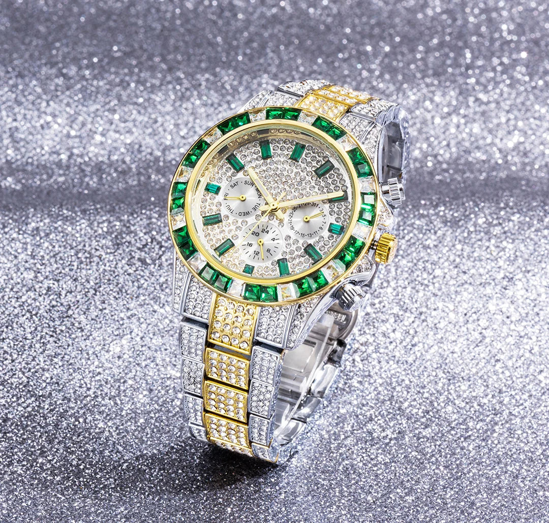 MISSFOX Blingbling Wristwatch For Men Luxury Colour Diamond Calendar Quartz Watch Hip Hop Fashion Waterproof Man Clock Hot Sale