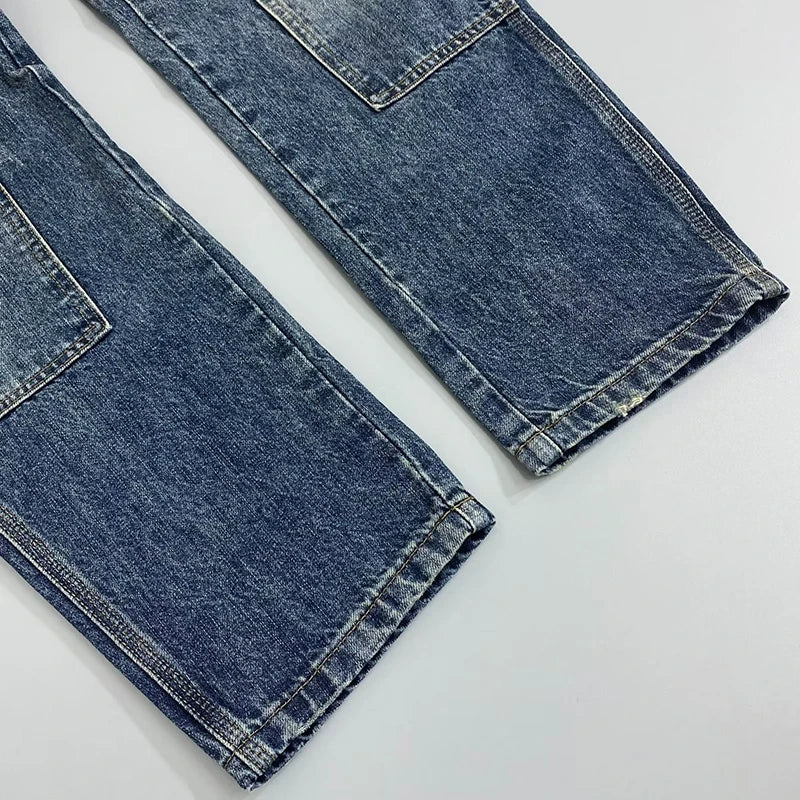 Autumn Men's Jeans With Multiple Pockets Workwear Pants Leg Pants Retro Straight Leg Pants Casual Pants
