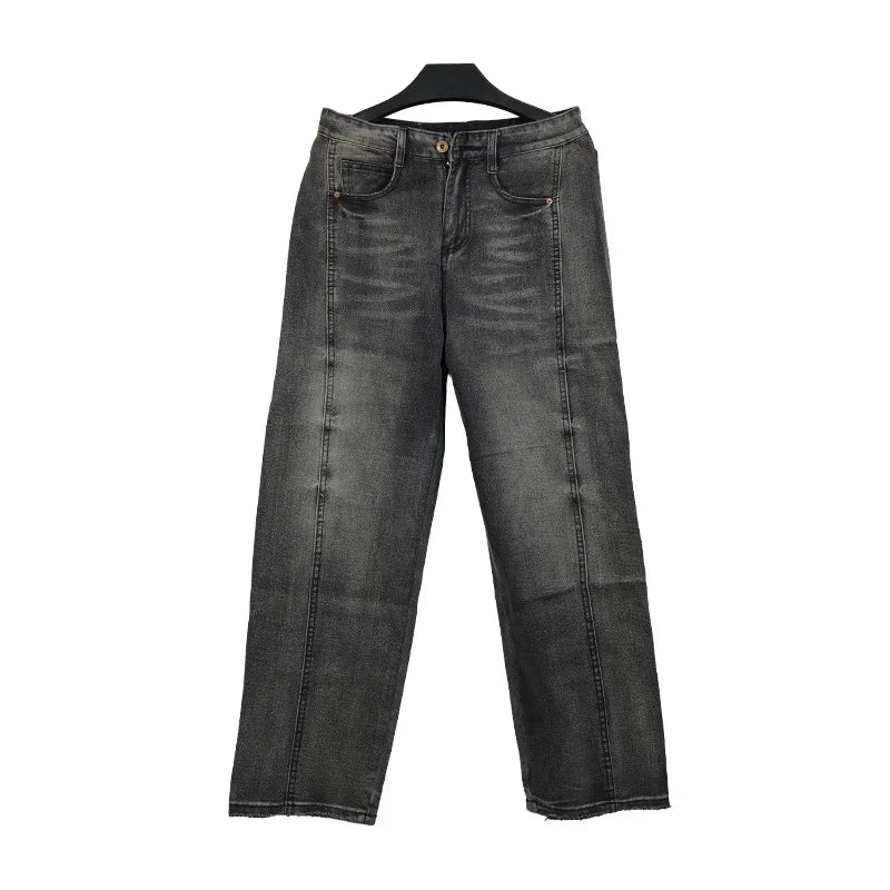 Men's Baggy Straight-Leg Denim Pants | Business Casual Wide-Loose Fit Jeans for Spring/Autumn All-Season Styling