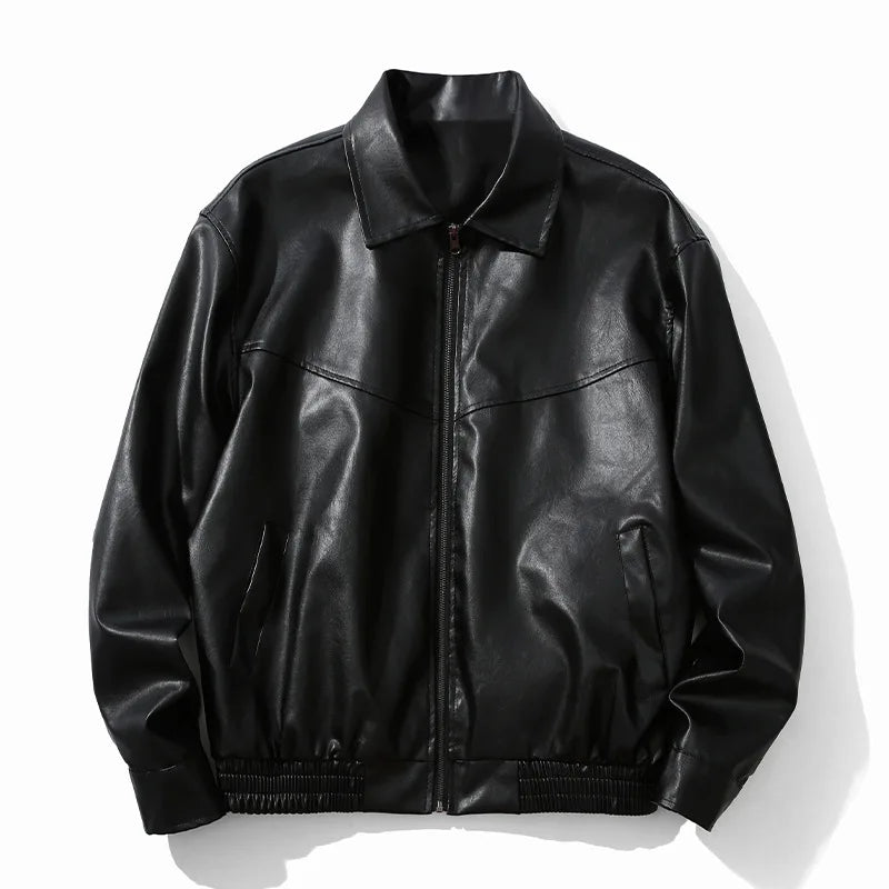Black leather jacket for both men and women - new autumn product of retro fashion brand - trendy high street jacket for couples