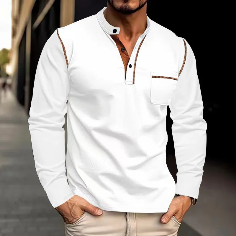 Men's Long-Sleeved Polo Shirt European and American, Stand-up Collar Casual Foreign Trade Spring Summer 2024