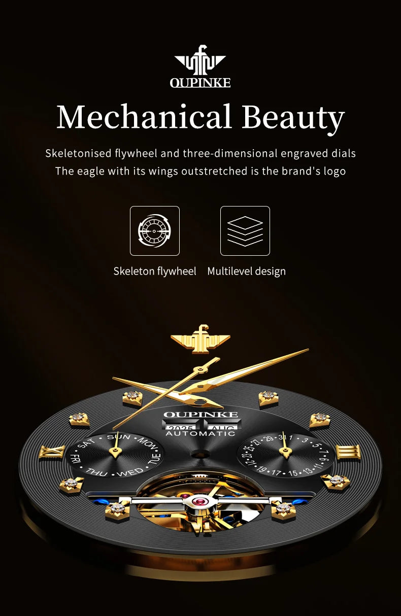 OUPINKE 3316 Automatic Mechanical Watch Classic New Version Watches for Men High-end Large Dial Wristwatch