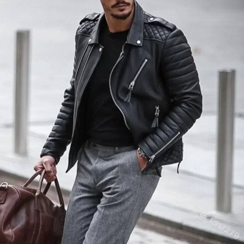 New  Autumn Winter Mens Leather Jackets Thickened Lapel Cotton-padded Zipper Leather Coat Streetwear Fashion Male Tops