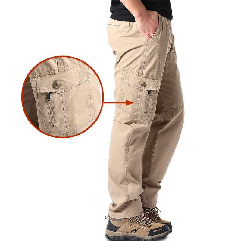 Plus Size Men's Cargo Pants Casual Loose Multi Pocket High Quality Cotton Pants Long Trousers Mens Jogger Pants 5XL 6XL