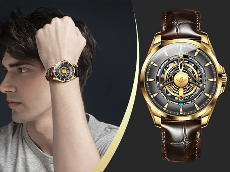 OUPINKE 3206 Men's Watches Sky Eye Automatic Mechanical Wristwatch for Man Waterproof Stainless Steel Luminous Sapphire Luxury