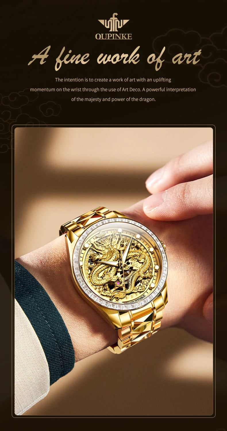  OUPINKE 3276 Mens Watch Original luxury Brand Automatic Mechanical Watch Dragon Dial Watch For Men Moon Phase Watch Mens Gift