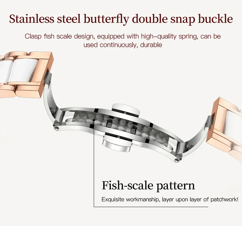 OUPINKE 3211 Women's Watch Elegant Rose Gold Diamond Ceramic Automatic Machinery Women's Watch Luxury Brand Women's Bracelet Set