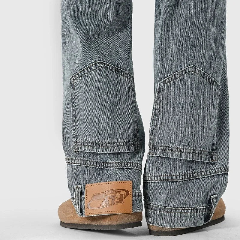 Autumn High Street Baggy Jeans For Men Reverse Pocket Design Straight Wide Leg Denim Pants 2025 New Solid Color Y2K Vintage Jean