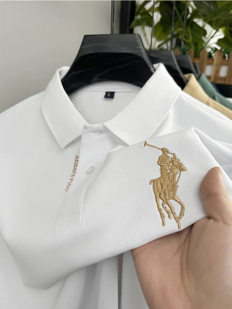 Designer Brand Men's Polo Shirt Lapel T-Shirt Summer New Exquisite Horse Embroid Short Sleeve Business Casual Office Menswear