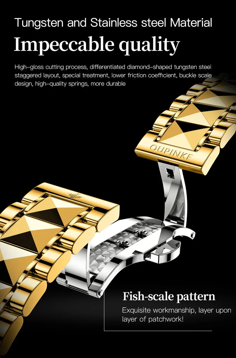 OUPINKE 3210 Gold Men Fully Automatic Mechanical Watch High end Original 3D Hollow Design Waterproof Luminous Men Watch Luxury