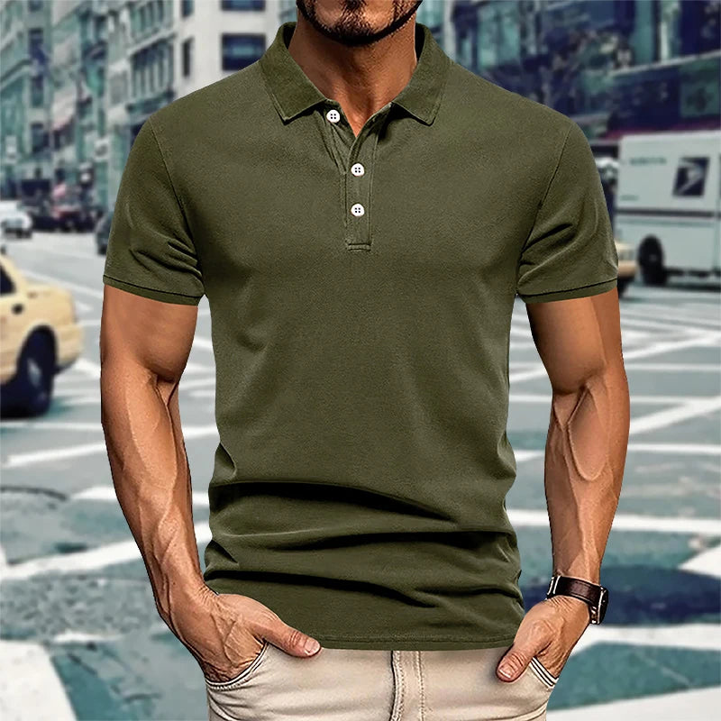 Men's casual short-sleeved Polo shirt solid color lapel, 2024 New summer fashion, sports, breathable, T-shirt top