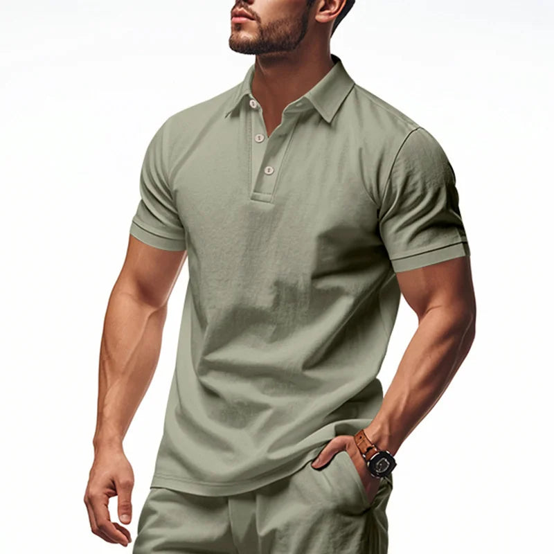 2025 New Solid Color Polo Shirt Men's Short Sleeve Button T shirts Lightweight Streetwear Casual Tops men Breathable Polo Shirt