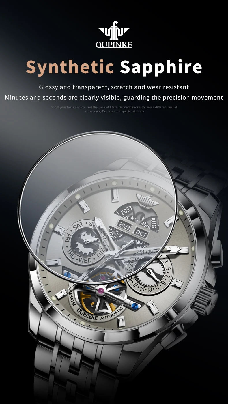 OUPINKE 3251 Watch For Men Auto Date Hollow Skeleton Luxury Automatic Mechanical Hand Clock Top Brand Waterproof Man Watches