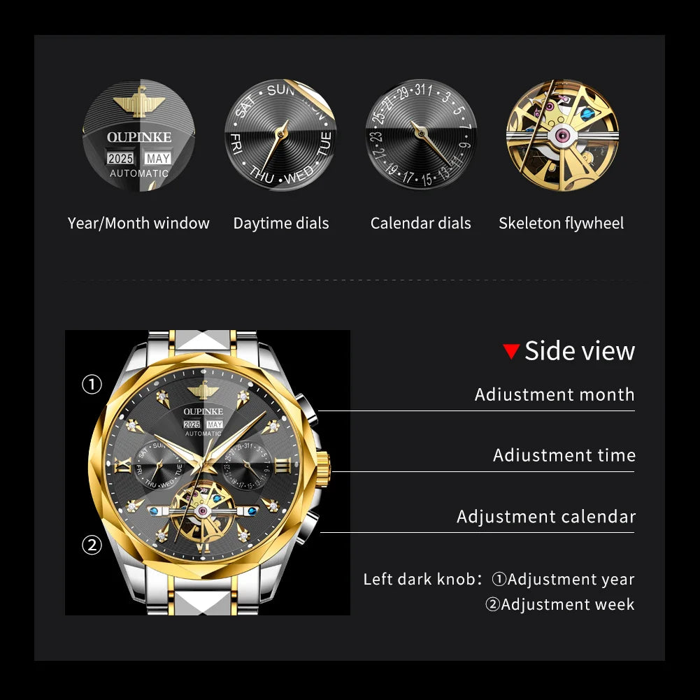 OUPINKE 3316 Automatic Mechanical Watch Classic New Version Watches for Men High-end Large Dial Wristwatch