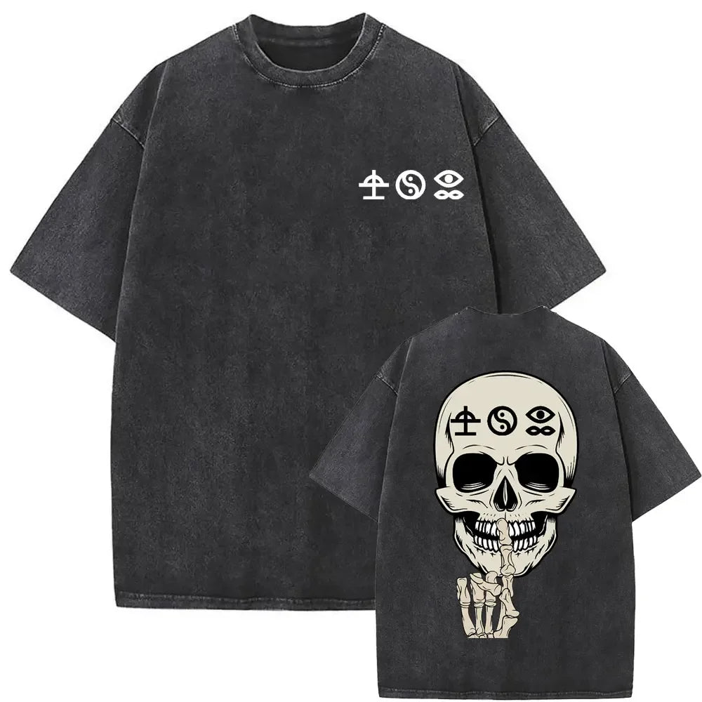 Washed Vintage Bad Omens Print T-shirt Funny Moth Graphic Tshirt Men Women Fashion Hip Hop Streetwear Short Sleeve T-shirts Male