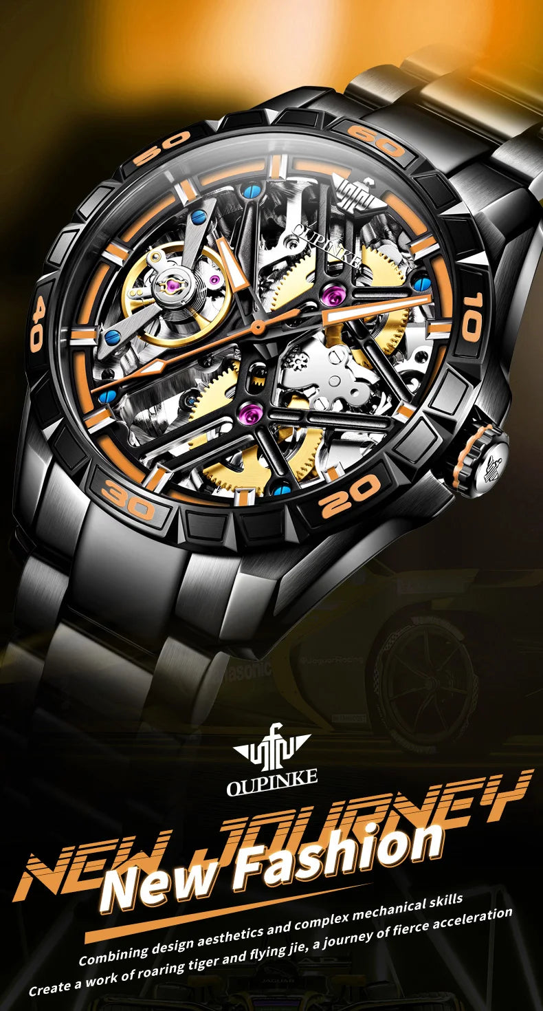 OUPINKE 3196 Luxury Business High Quality Mens Watch Skeleton Automatic Mechanical Watch 50M Waterproof Luminous Sports Watches