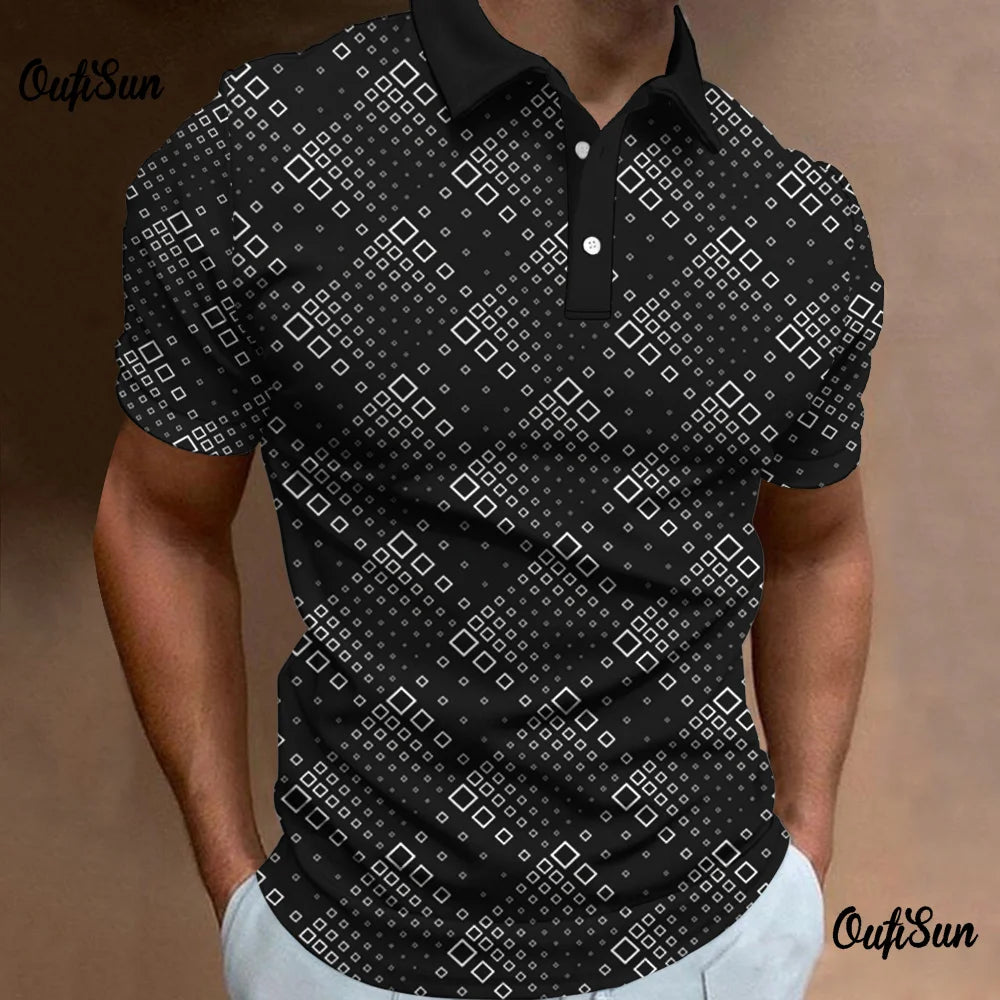 Men's Polo Shirt Fashion 3d Abstract Mesh Print High Quality Men Tops Loose Golf Sweatshirt Oversize Button Polo T-Shirt For Men