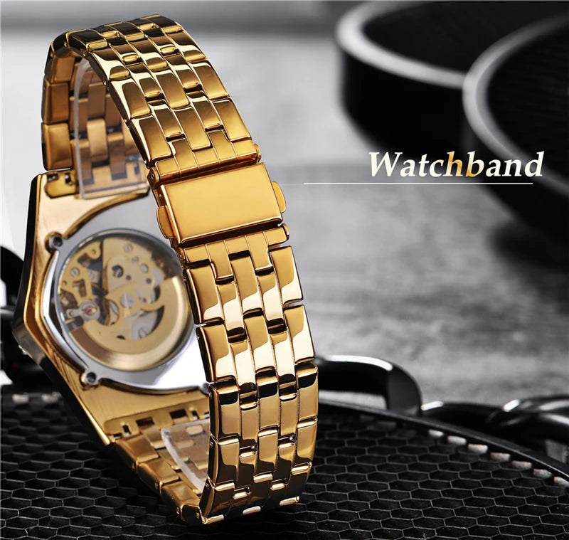 Winner 395S Premium Men's Luxury Automatic Mechanical Watch Stainless Steel Hollow Triangle Skeleton Dial Casual Men's Clock