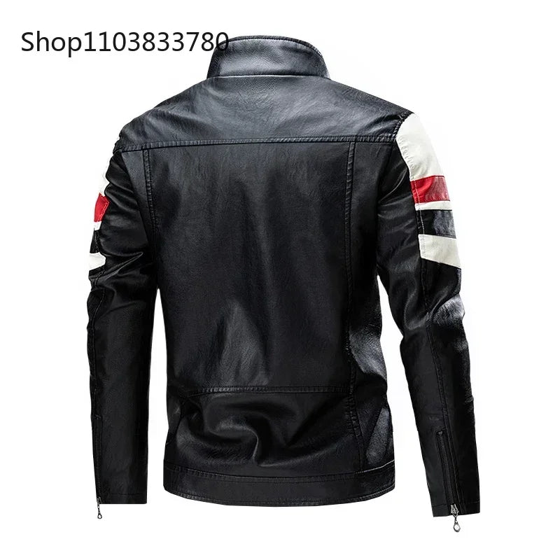 Men's Motorcycle Leather Jacket 2024 Brand New Casual Biker Work PU Jacket Male Windproof Winter Vintage Overcoat Mens Clothing