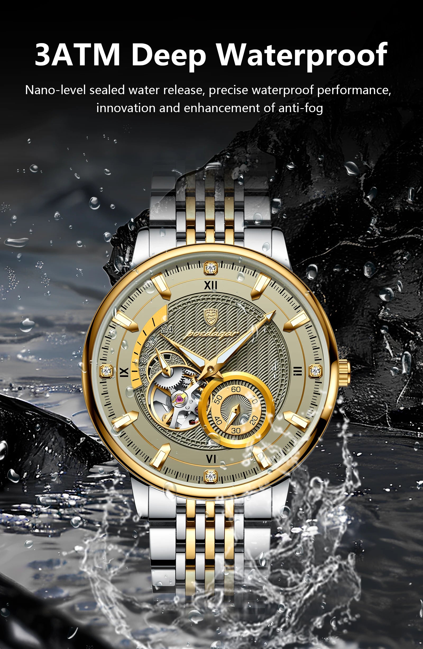 POEDAGAR Luxury Man Wristwatch Top Automatic Mechanical Luminous Men Watch Hollow Tourbillon Stainless Steel Men's Watches Reloj