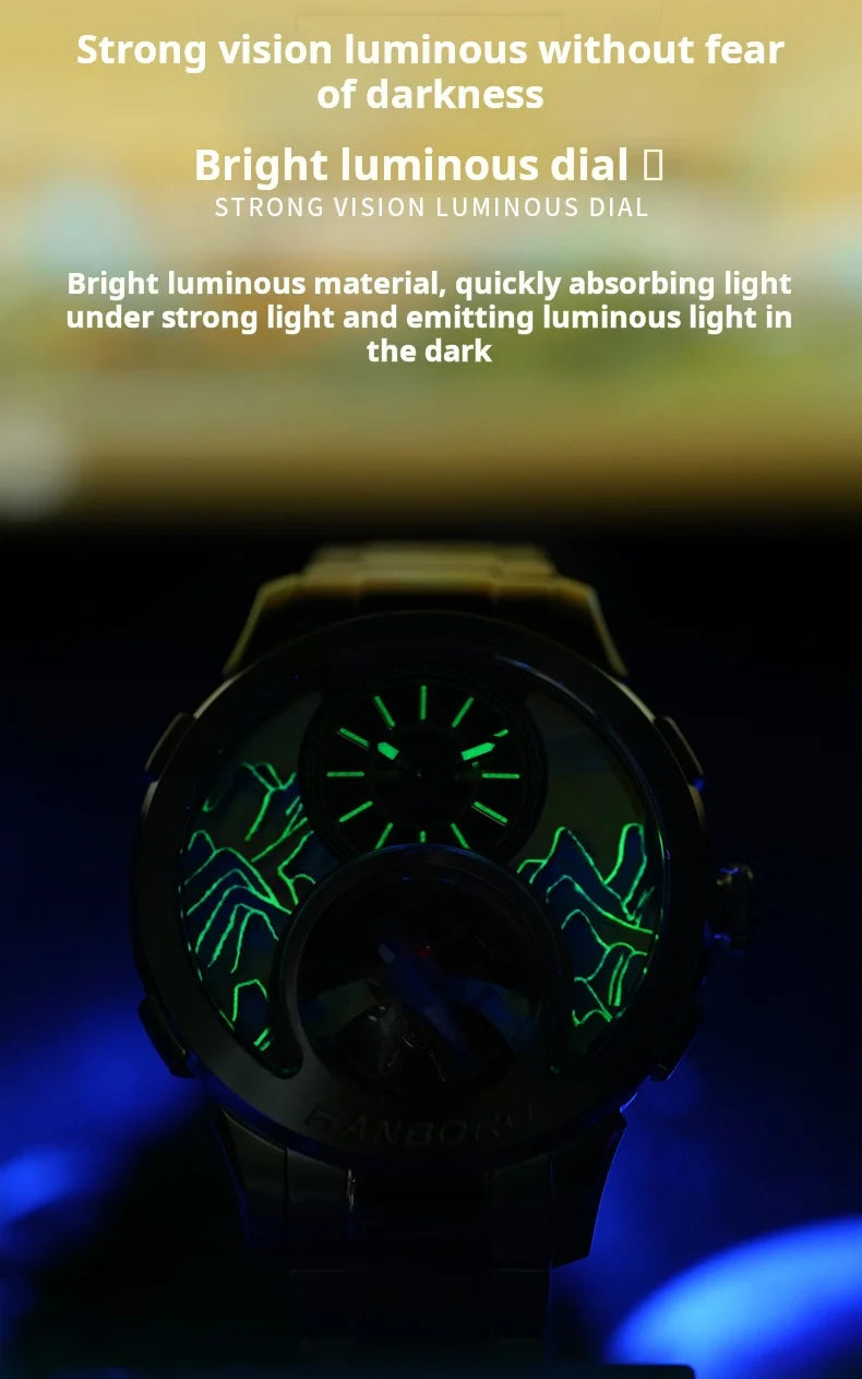 HANBOROThousand Miles Series Oil Painting Personalized Dial Magpie Skeleton Balance Wheel Design Men's Automatic MechanicalWatch