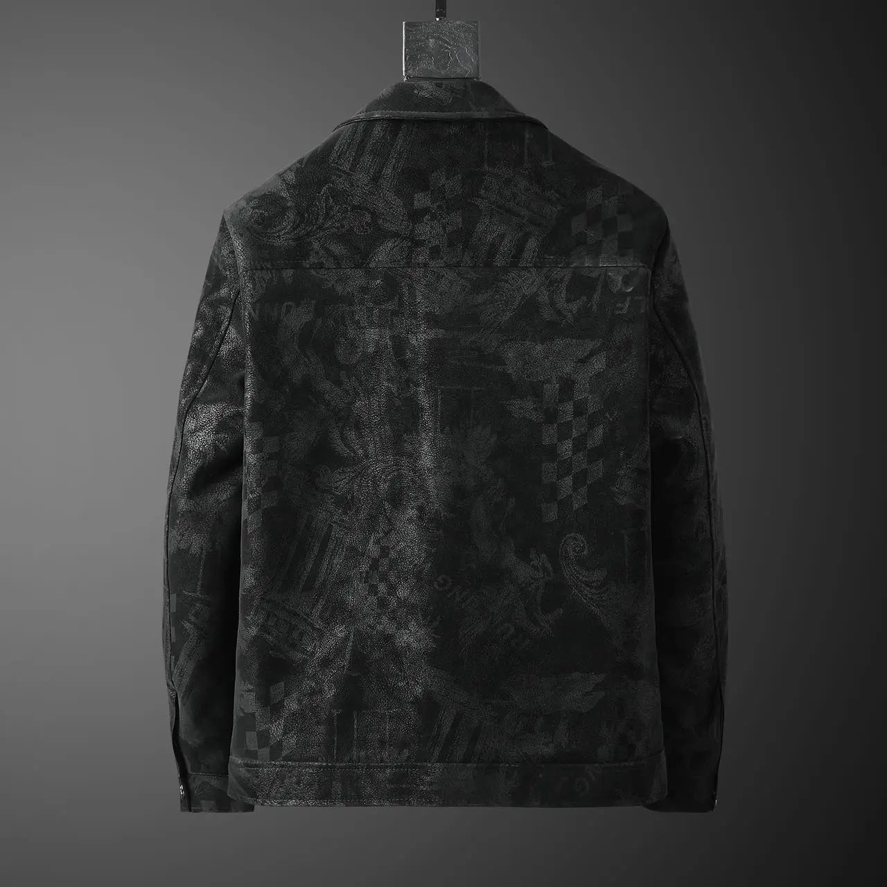 Men's Lapel Pu Leather Jacket Letter Print Casual Short Fashion Jacket