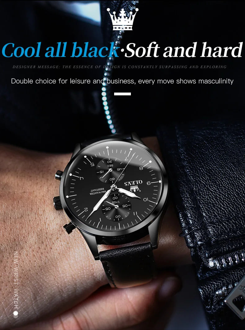 OLEVS Original Men's Watches Luxury Top Brand Leather strap Quartz Male WirstWatch Waterproof Date Business Quartz Watch for Man