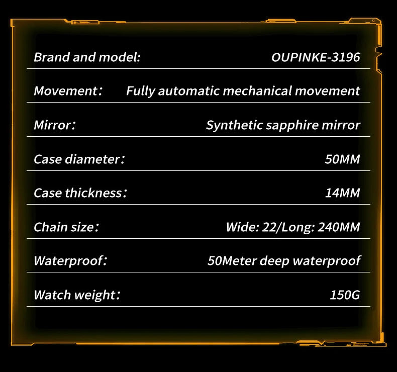 OUPINKE 3196 Luxury Business High Quality Mens Watch Skeleton Automatic Mechanical Watch 50M Waterproof Luminous Sports Watches