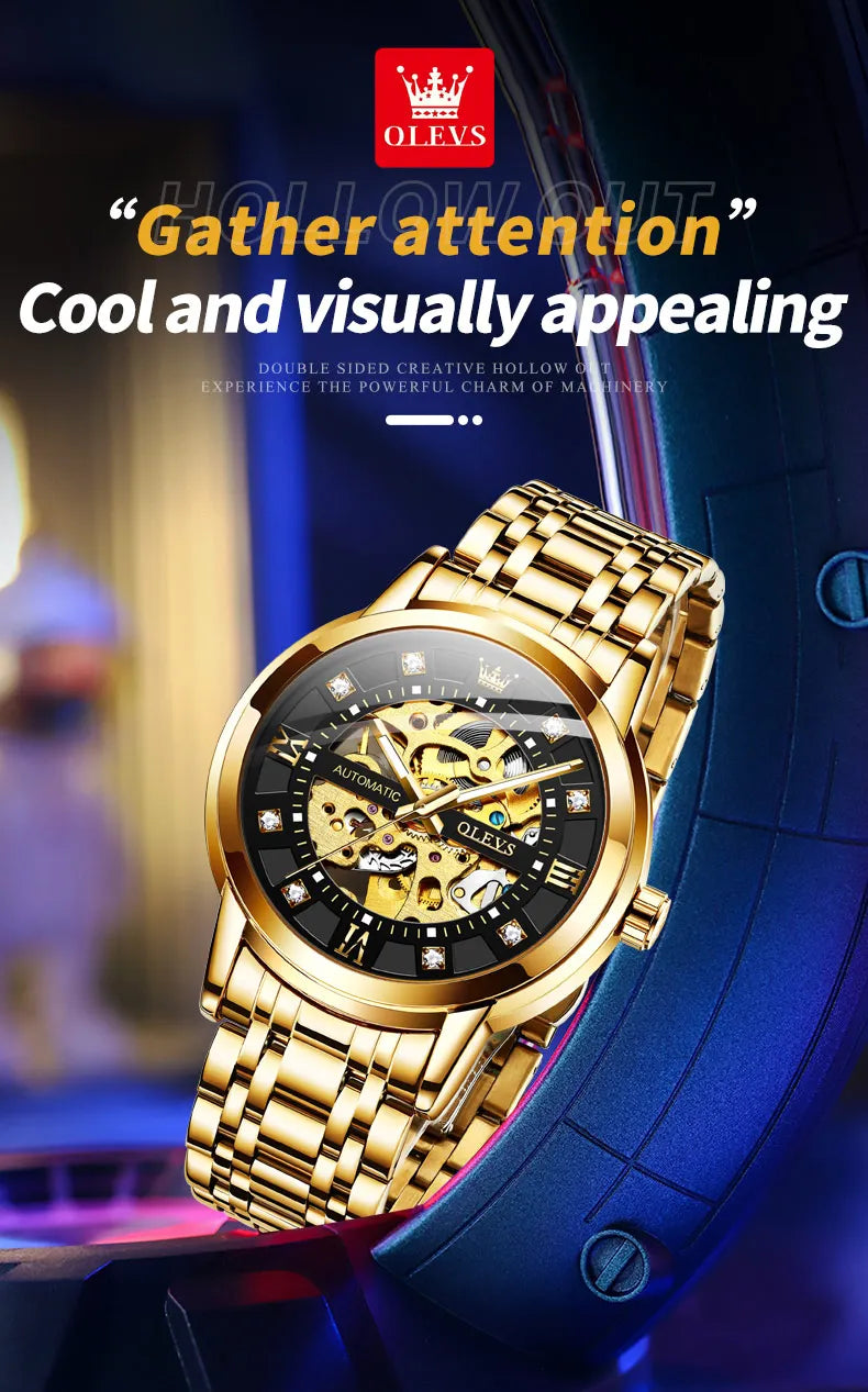 OELVS 9901 Luxury Men's Watches Fashion Dress Automatic Mechanical Wristwatch Waterproof Luminous Hollow Watch for Man Reloj