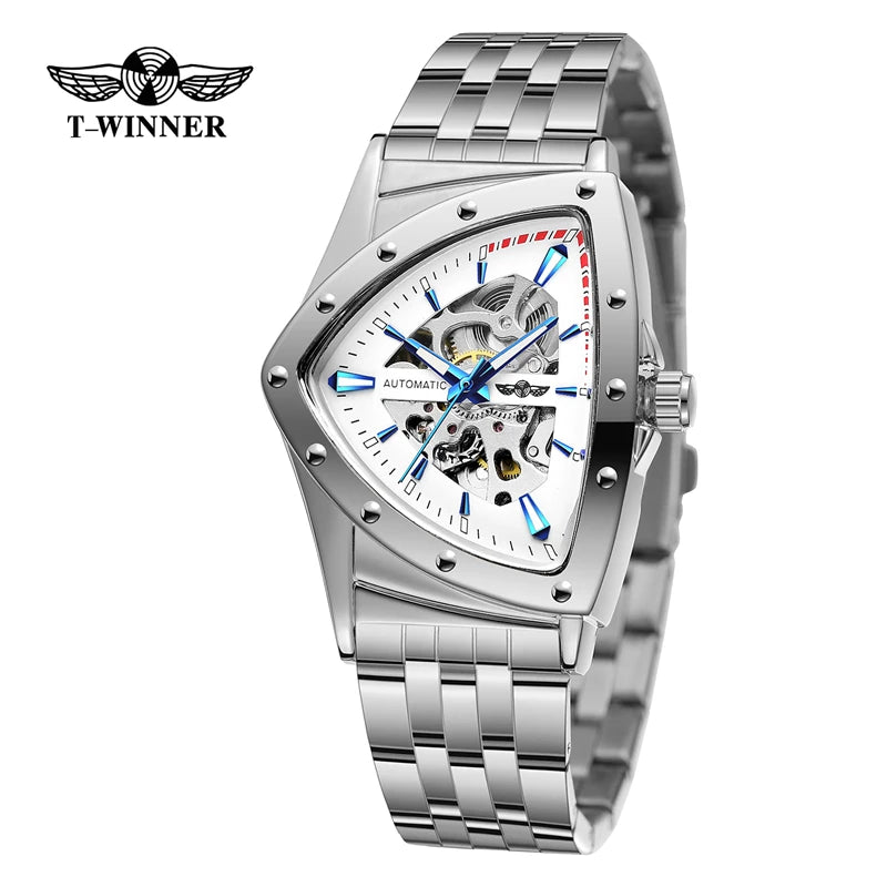WINNER 395S Stainless Steel Top Brand Waterproof Triangle Skeleton Hollow Mechanical Sports Men's Automatic Watch reloj hombre