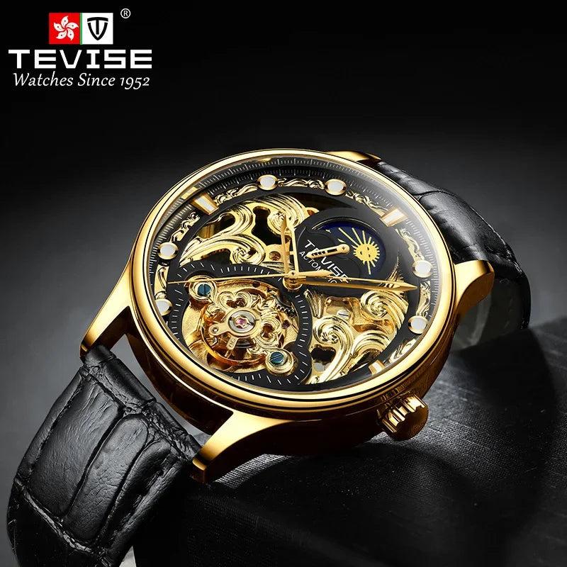 New 2025 Men's Automatic Leather Belt Watch Waterproof Business Casual Mechanical Wristwatch Hollow Design Live Broadcast Delive
