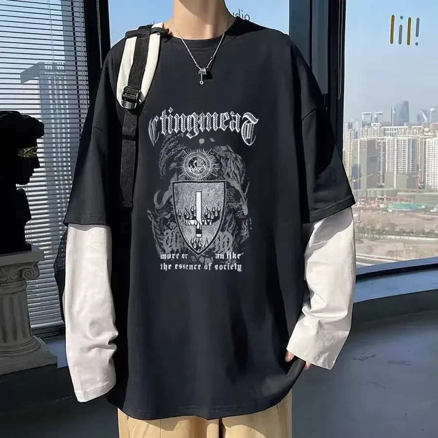 Men T Shirts autumn men Clothes anime casual Long Sleeved Oversized Y2K T-Shirt Harajuku Streetwear Academia Hip Hop tee tops