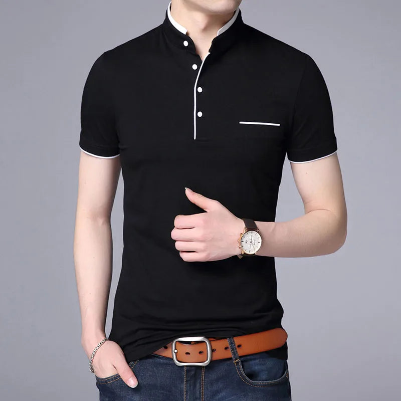 2025 New Fashion Brand Polo Shirt Men's Summer Mandarin Collar Slim Fit Solid Color Button Breathable Polos Casual Men Clothing