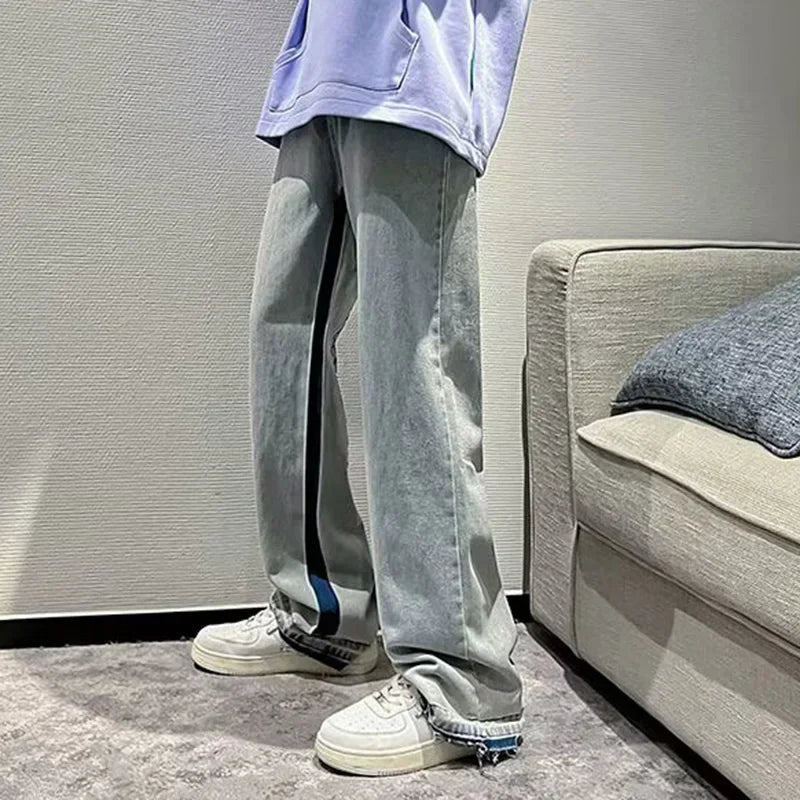 Man Fashion Casual Jeans Male Hip-hop Chic Loose Straight Leg Brand Retro Streetwear Pants Letter Print Goth Punk Baggy Trousers