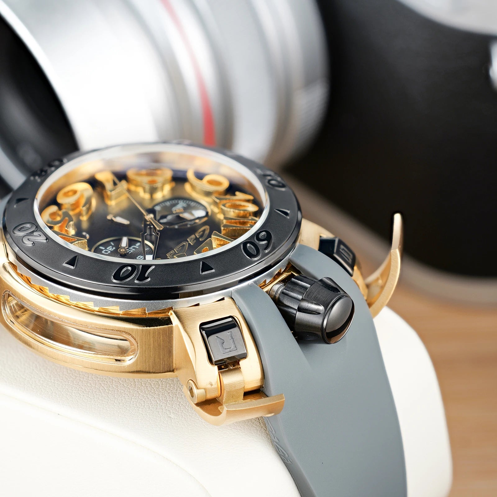 Gaga Men's Rose Gold Automatic Watch Big Numerals Fashion Big Dial Waterproof Sport Clock Comfortable Rubber Band Mechanical