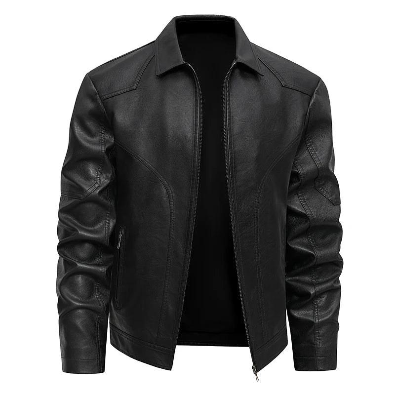 Men’s PU Leather Jacket Classic Faux Leather Coat Slim Fit Casual Motorcycle Biker Outerwear with Zipper Pockets for Autumn