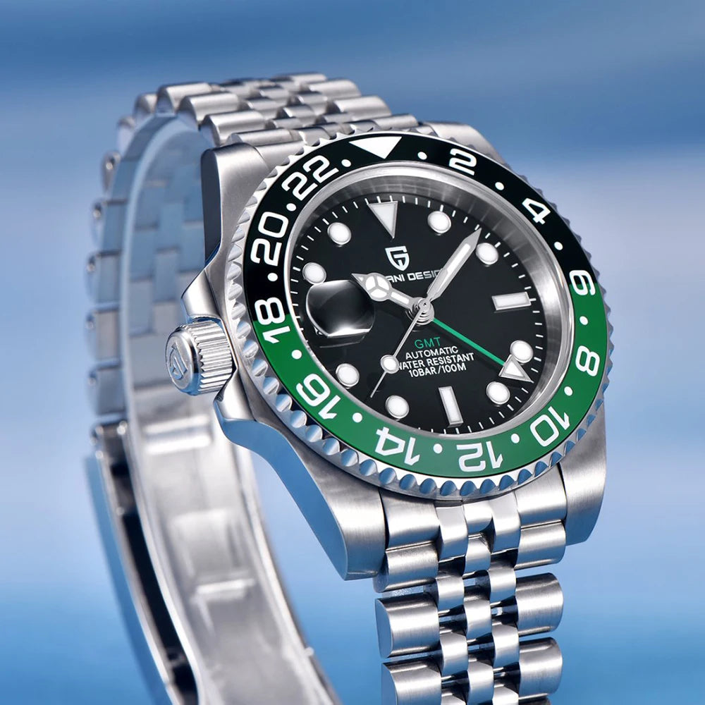 PAGANI DESIGN PD-1662 Luxury GMT Men Mechanical Wristwatch Sapphire Glass Stainless Steel 100M Waterproof Automatic Watches