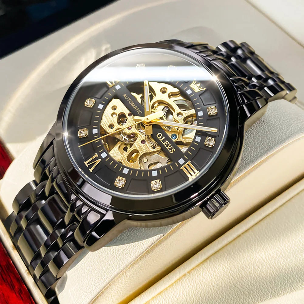 OELVS 9901 Luxury Men's Watches Fashion Dress Automatic Mechanical Wristwatch Waterproof Luminous Hollow Watch for Man Reloj