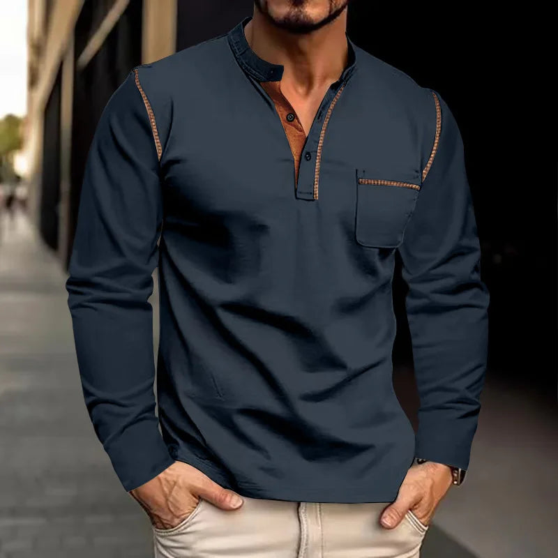 Men's Long-Sleeved Polo Shirt European and American, Stand-up Collar Casual Foreign Trade Spring Summer 2024