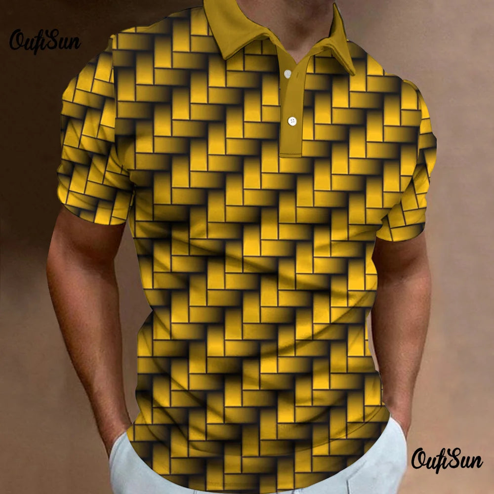 Men's Polo Shirt Fashion 3d Abstract Mesh Print High Quality Men Tops Loose Golf Sweatshirt Oversize Button Polo T-Shirt For Men