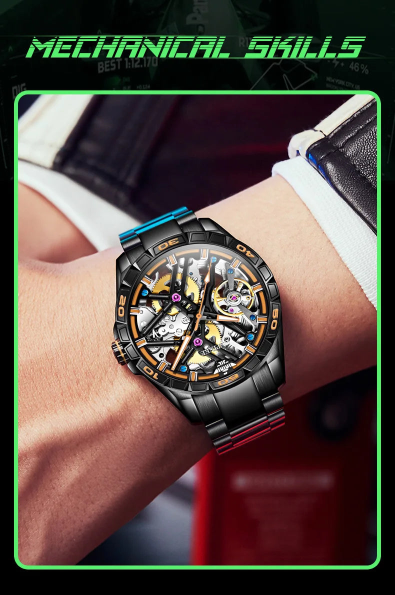 OUPINKE 3196 Fully Automatic Mechanical Watch Men Stainless steel Waterproof Green Night Light High-end Wristwatch Man
