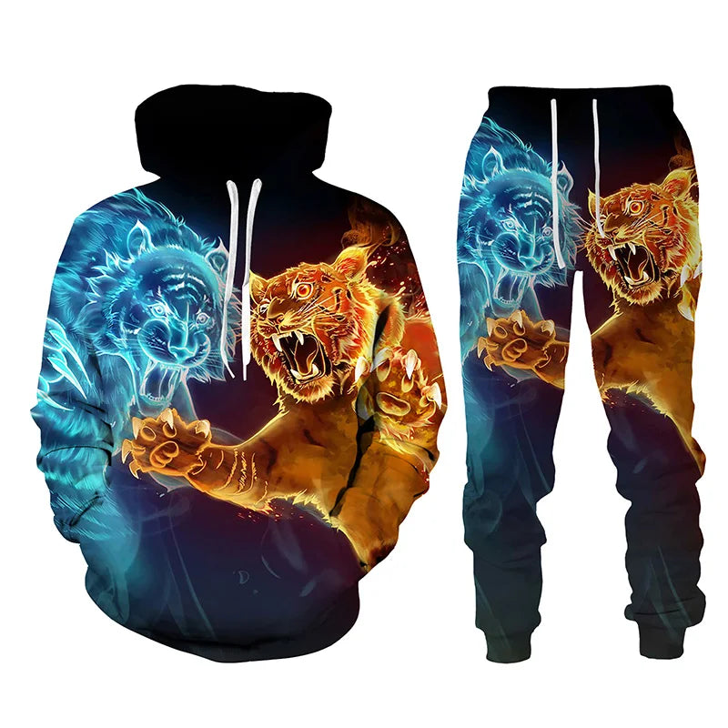 Animal Tiger 3d Printed Men's Tracksuit Set Casual Hoodie and Pants 2pcs Sets Autumn Winter Fashion Streetwear Man Clothing Suit